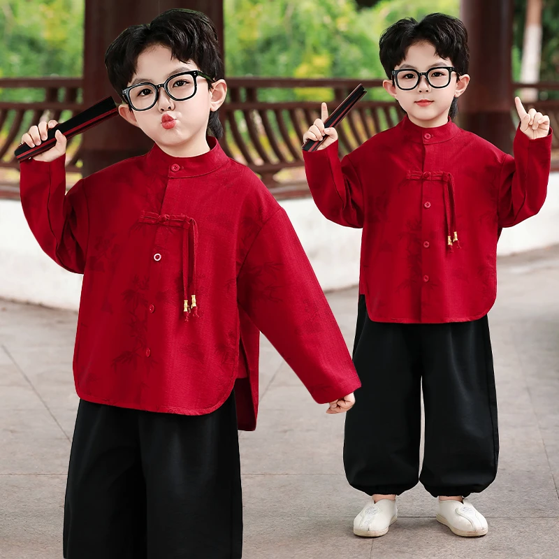 儿童秋款新中式套装男宝宝国风盘扣民族古风幼儿园表演服唐装汉服