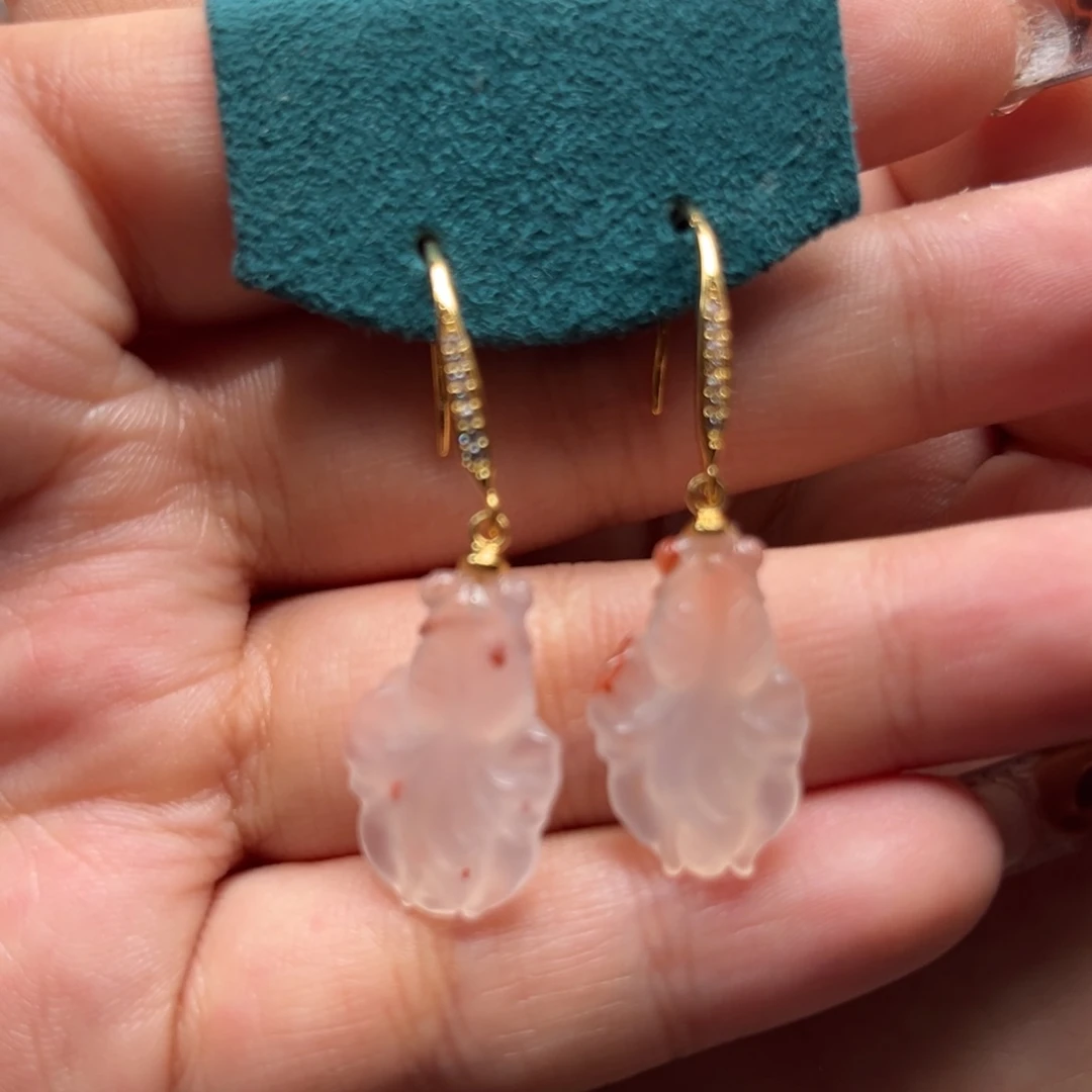 南红玛瑙耳坠银S925镀金镶嵌