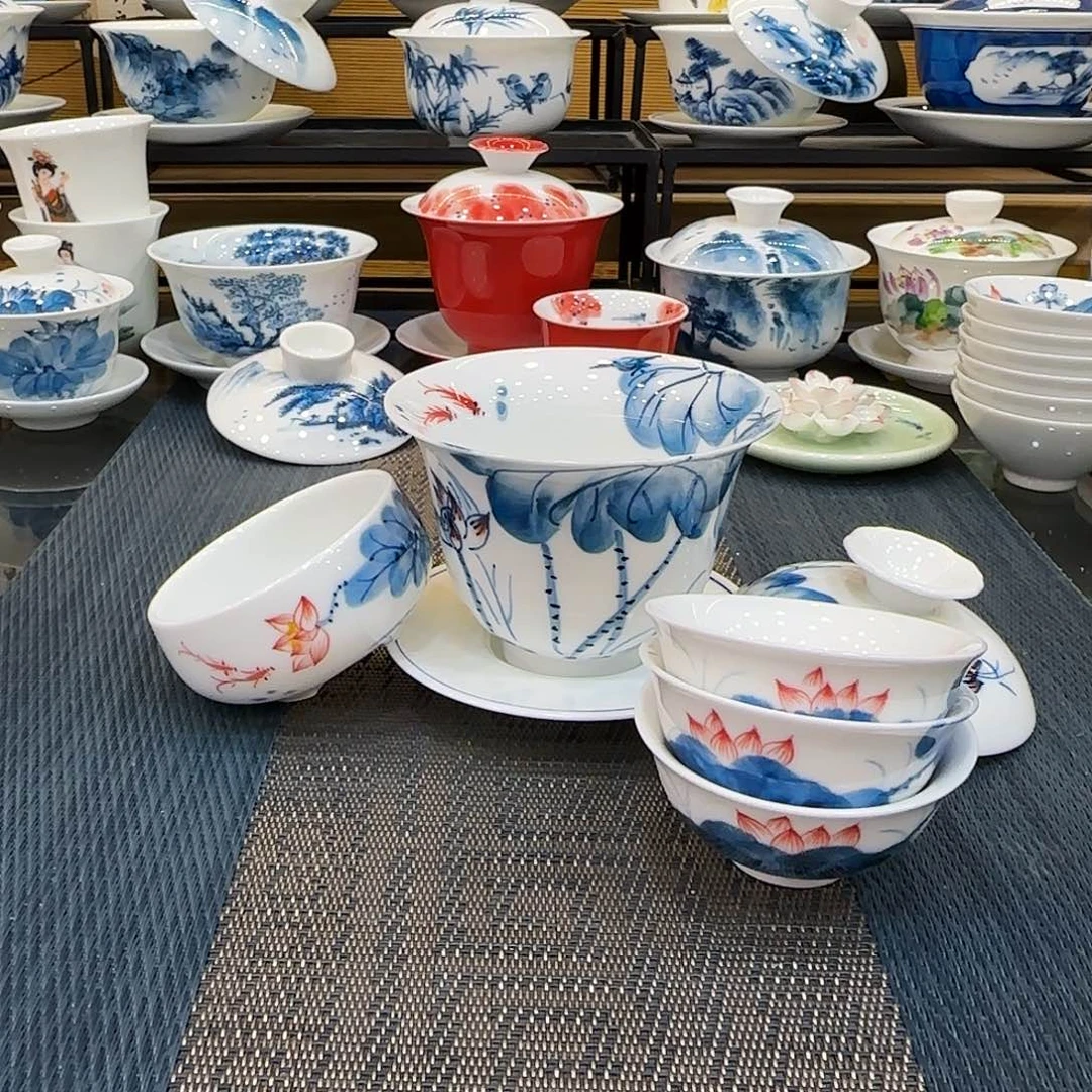 吴氏品雅内外绘荷花➕6个反口杯送主人杯