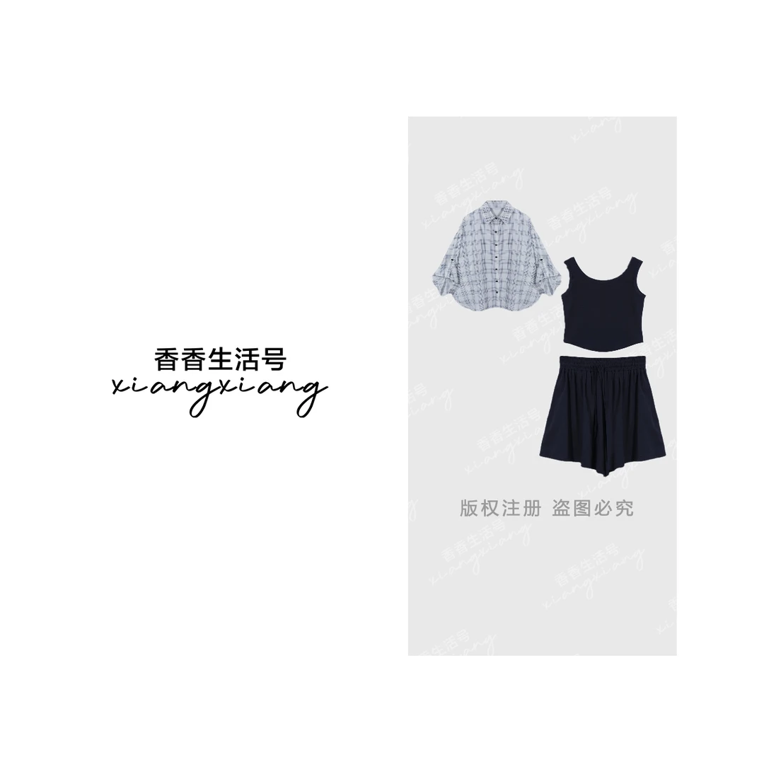 1565-1时尚休闲套装女三件套2025新款夏季格子