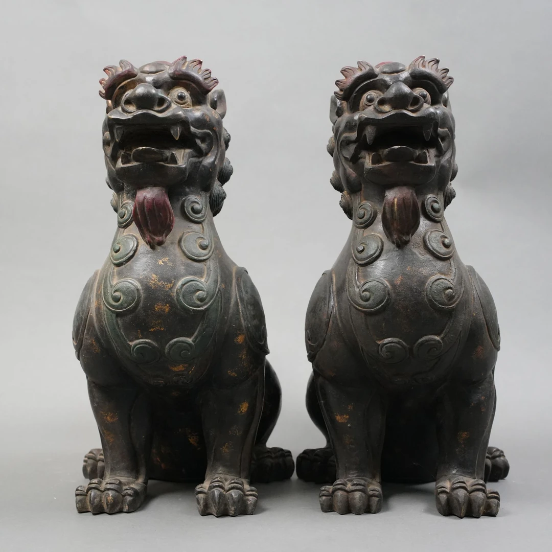 Tgz15 清代 铜瑞兽摆件一对