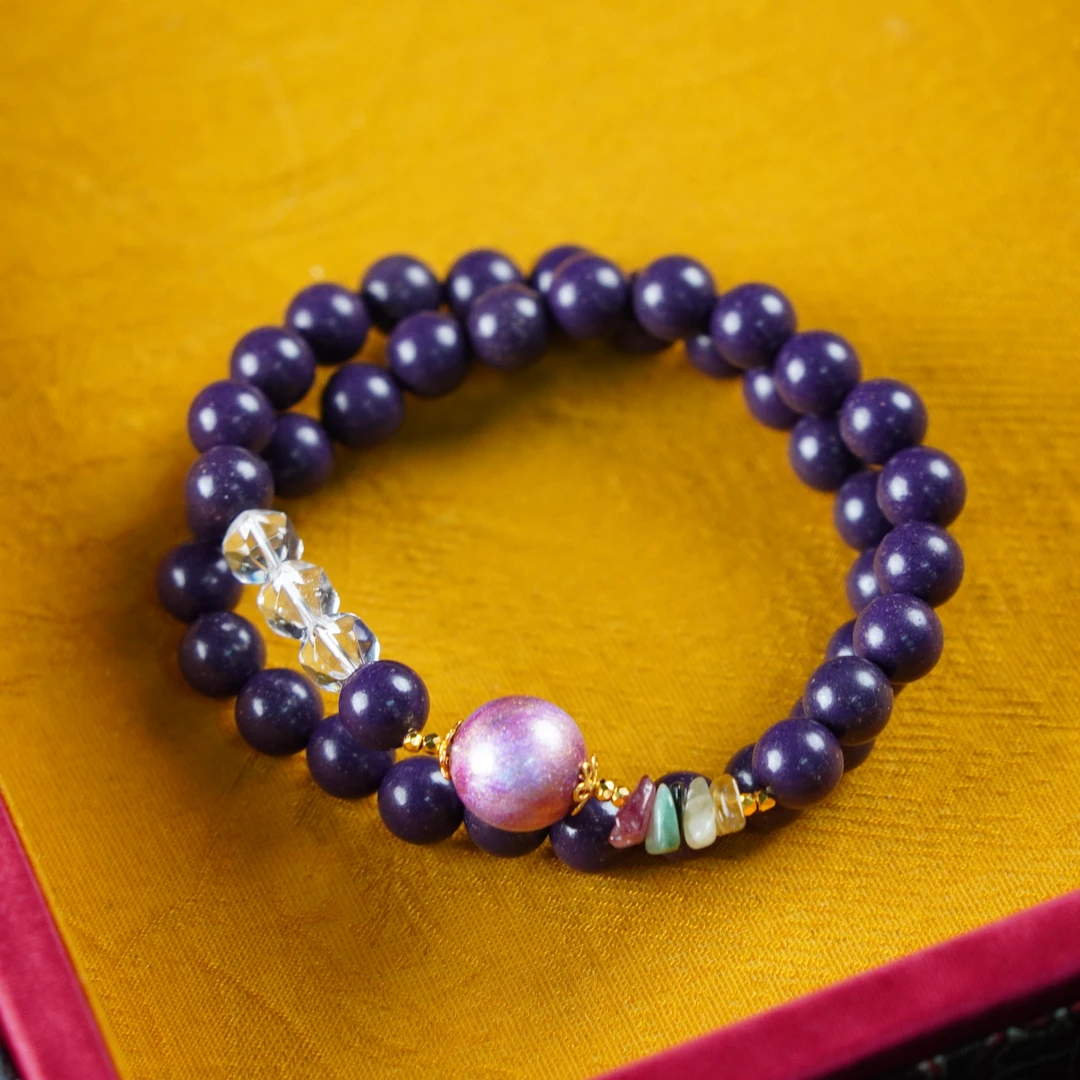 【珊木居】HXZ767JY 紫霞 薰衣草合香珠0.8+1.2大漆圆珠双圈手串