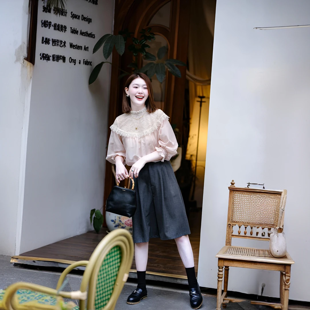 2025夏季新款粉色半袖上衣拼接蕾丝温柔撞色设计感知性日常