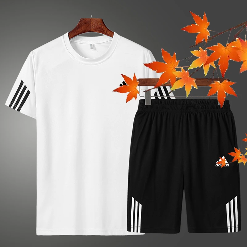 夏季冰丝速干圆领套装男女同款运动健身休闲训练QQ