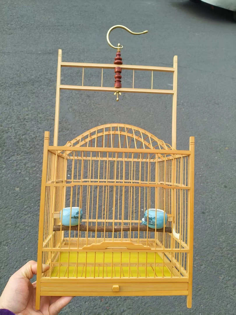 鸟笼提梁笼虎头凤笼榫卯结构长宽高约27X26.5X33连钩子高约50厘米