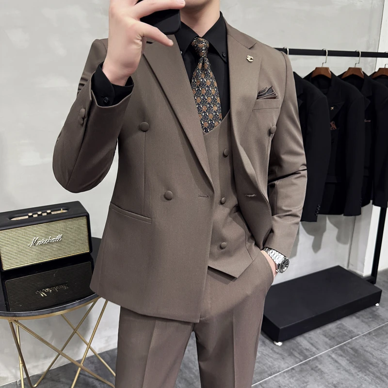 2025春季双排扣新郎西服套装男结婚礼服高级感英伦风商务休闲正装