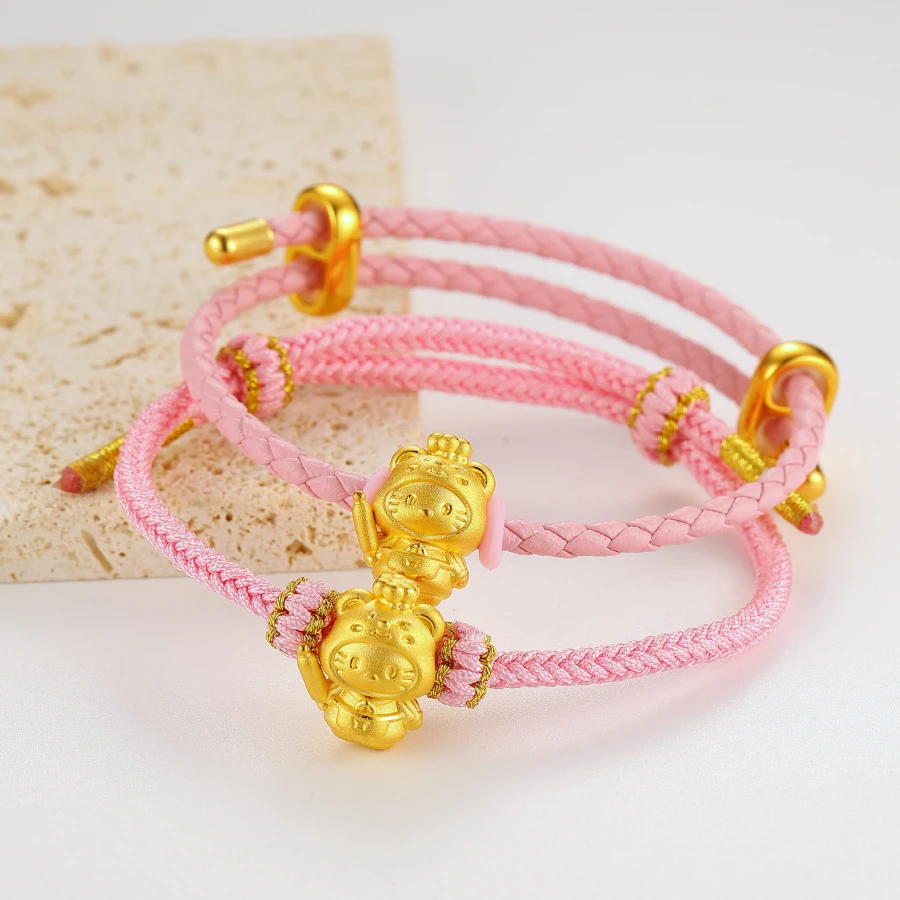 足金999黄金擀面杖KT猫手链小厨师kitty猫凯蒂猫转运珠520送朋友