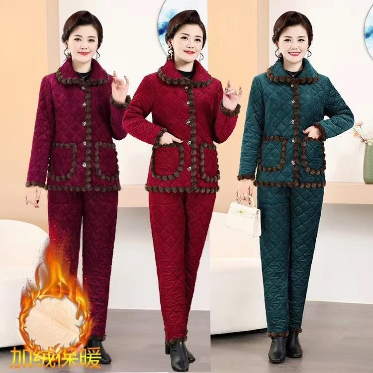 棉衣套装女加绒加厚时尚妈妈装棉衣2025年女款流行冬季穿搭