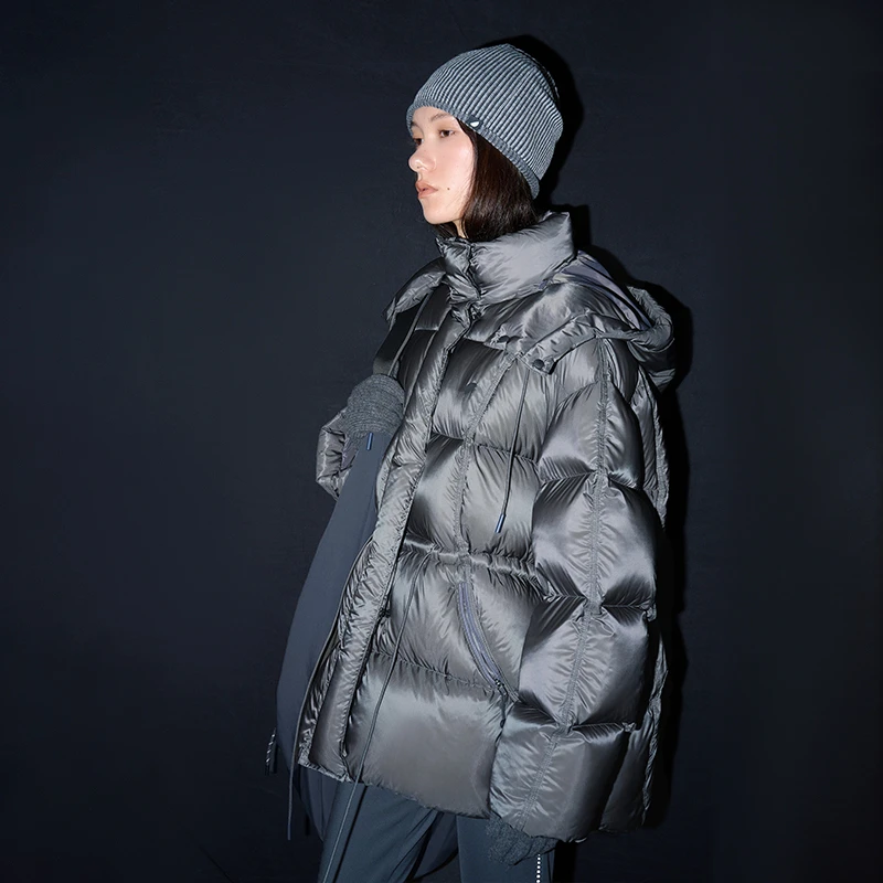 半圆4级防泼水面料女装[运动]2025秋冬立领连帽羽绒服D51211051