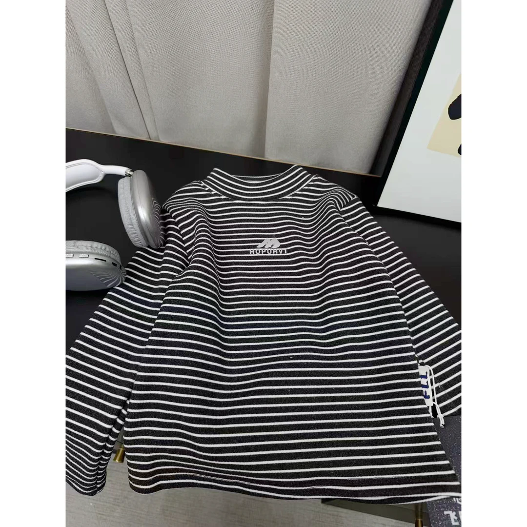 细条纹加绒加厚打底