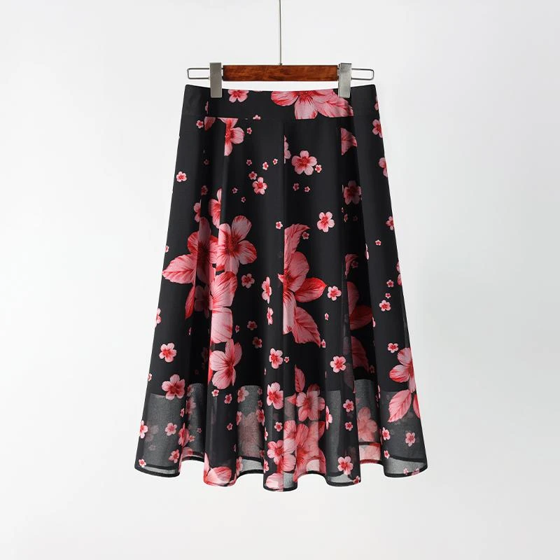 雪纺印花半身裙女夏季2025新款飘逸感A字裙中长款碎花伞裙大摆裙