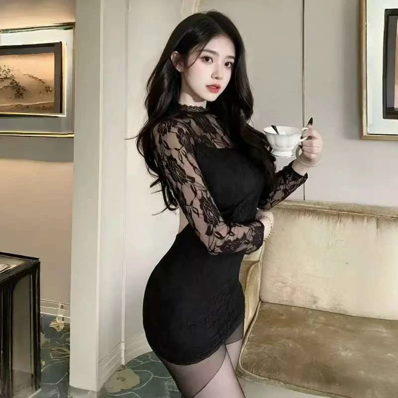 性感蕾丝镂空御姐风欧美夜店包臀裙修身显瘦纯欲风包臀连衣裙女
