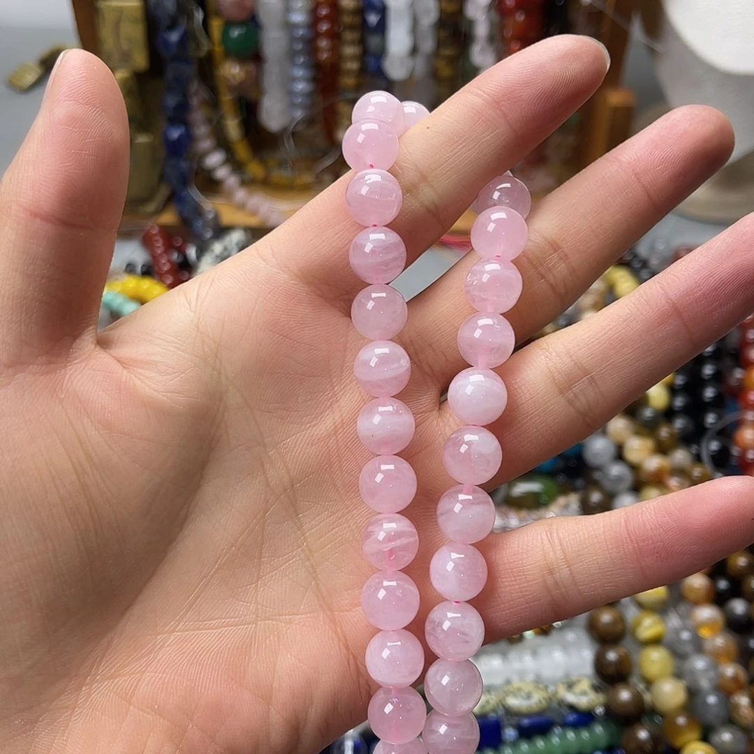 玛瑙/玉髓未镶嵌珠宝半成品卡10马达加斯加粉晶圆珠一条