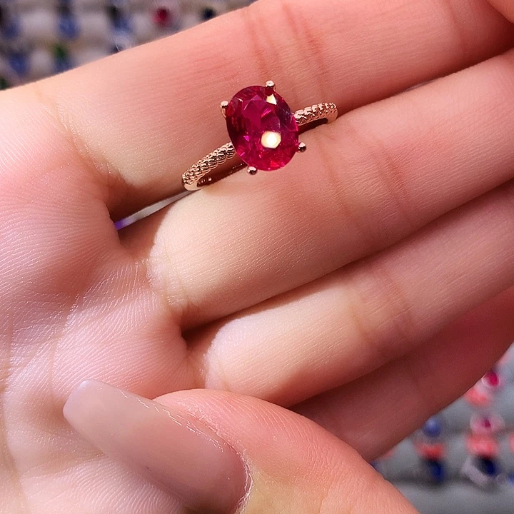 红宝石戒指银S925镶嵌7.9