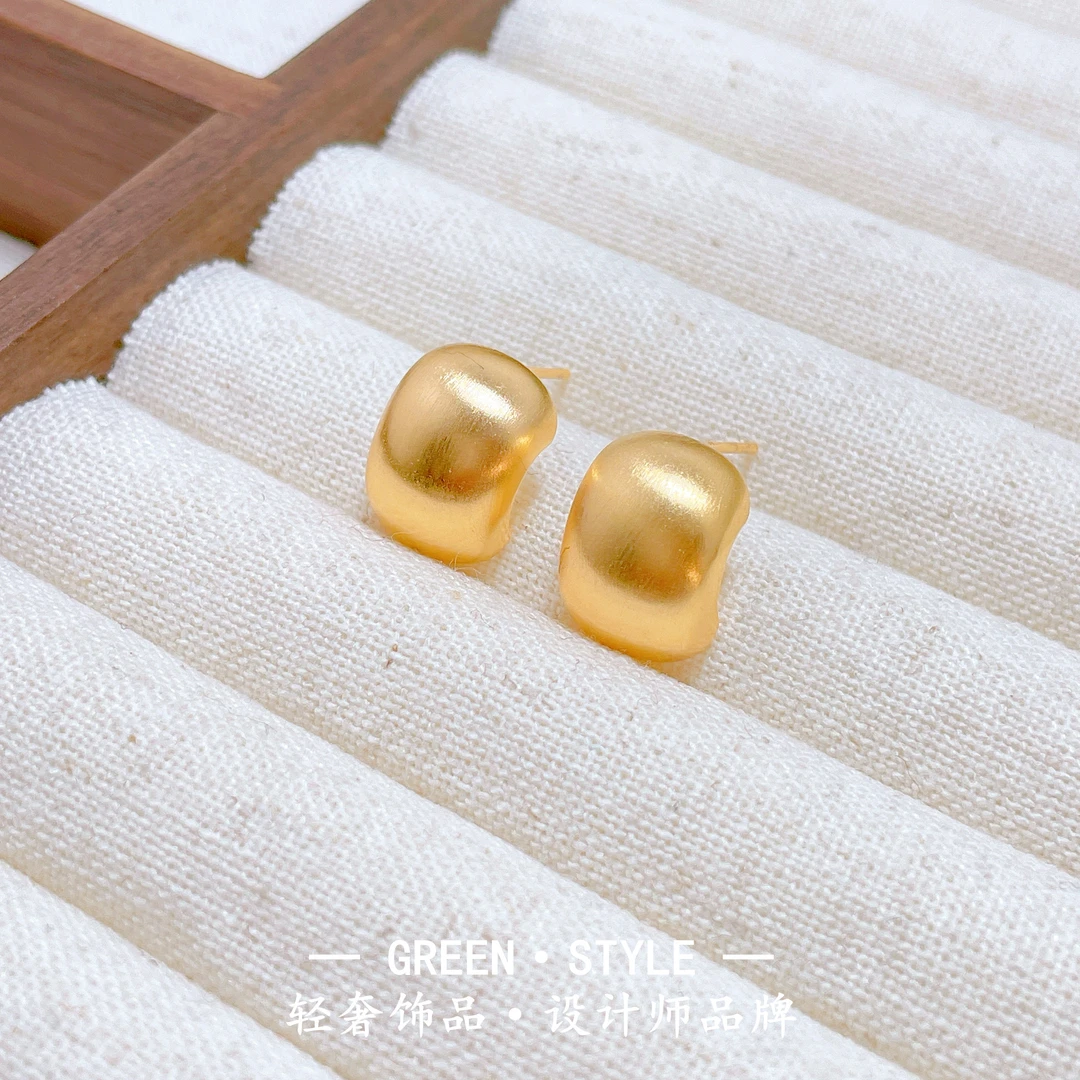 铜合金耳饰 【拉丝豆豆耳钉】金属风百搭简约设计师简约耳环-B54