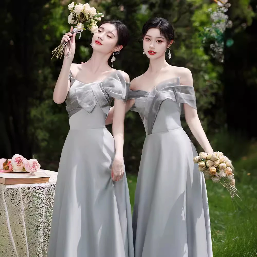 伴娘服秋冬新款灰色缎面高级感平时可穿简约仙气质姐妹团礼服ns