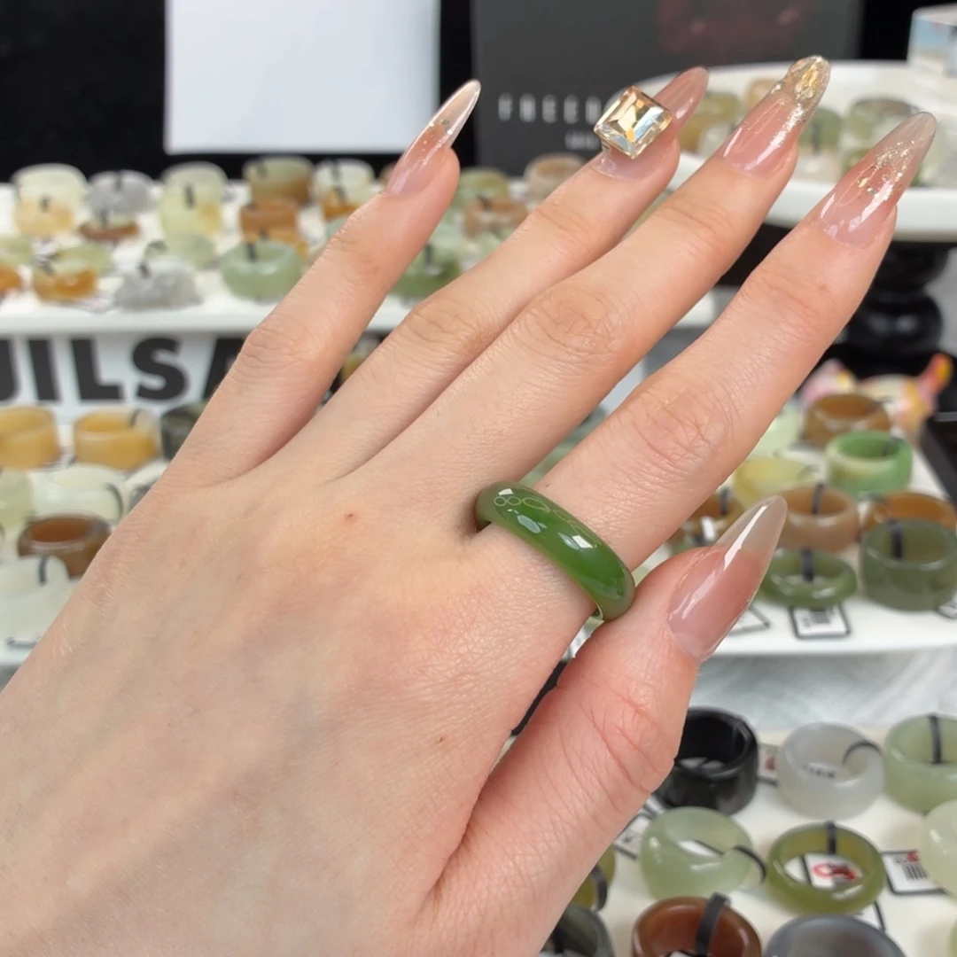 和田玉未镶嵌戒指z74碧玉圆条19.3