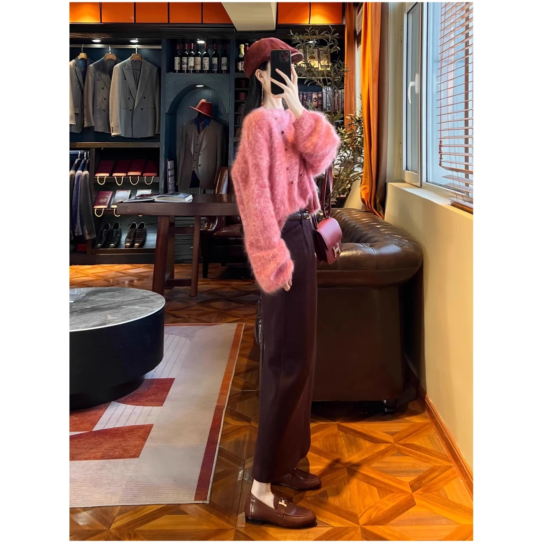 4059冬装大码胖mm软糯粉色毛衣