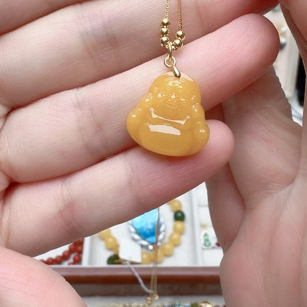 蜜蜡颈饰银S925镶嵌吊坠801