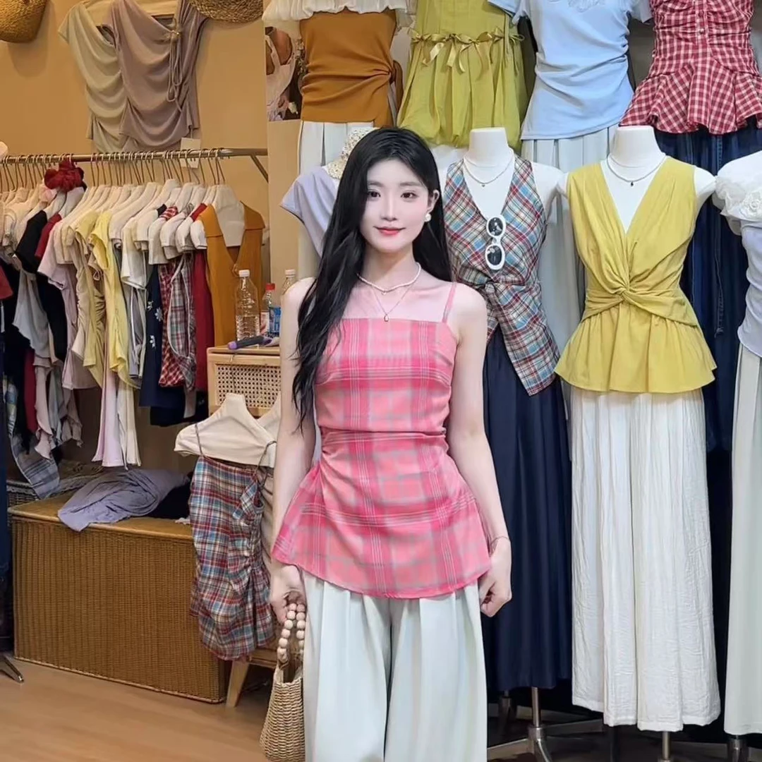 时尚设计感褶皱吊带背心2025夏季新款修身显瘦高级感小众减龄上衣