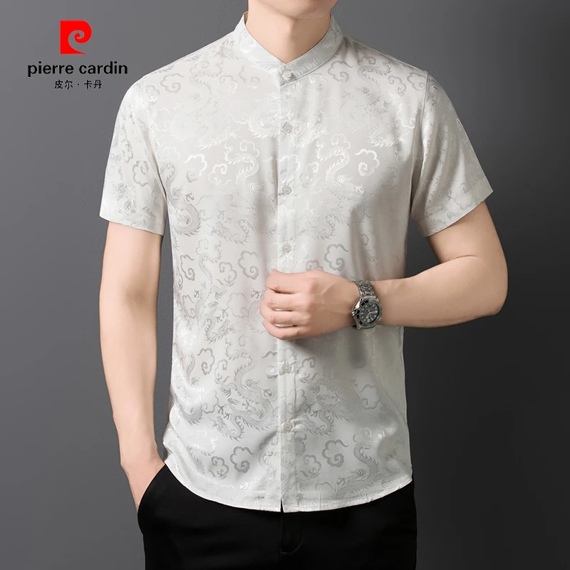 皮尔卡丹【中国龙】夏季男士短袖衬衫冰丝中年父亲休闲宽松短袖衬衫