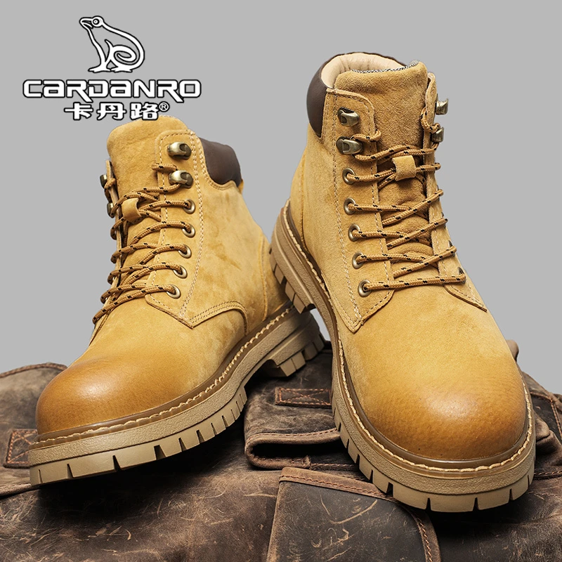 意大利卡丹路马丁靴男秋季英伦复古真皮美式大黄靴防滑耐磨工装靴