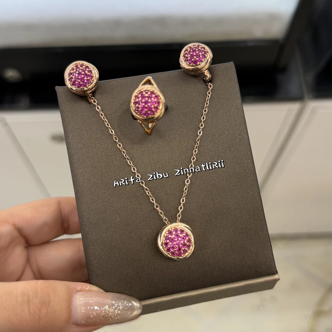 钛钢项链 阿热发新款时尚大方百搭气质玫瑰金色三件套 轻奢长款