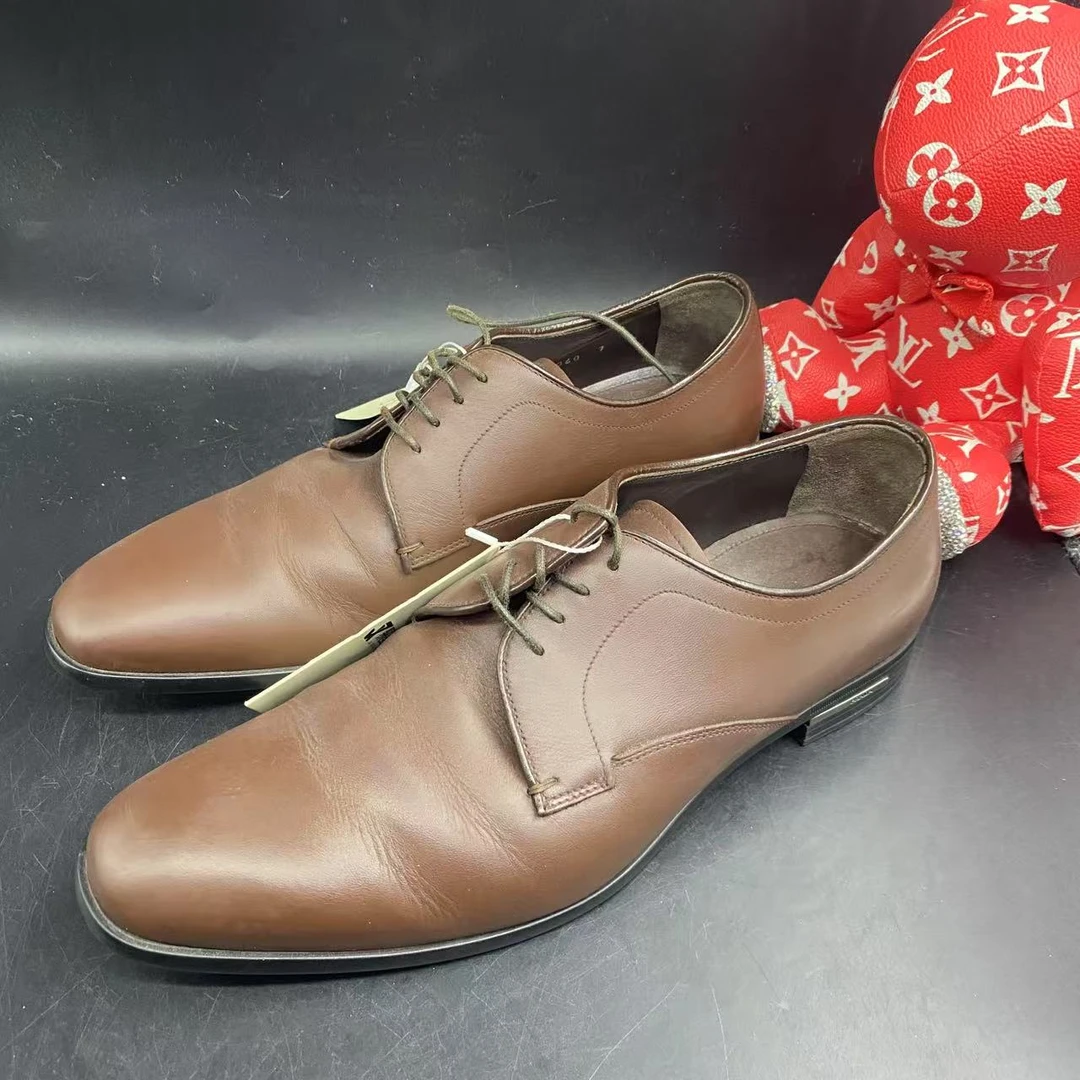 95新 GUCCI/古驰 褐色系带皮鞋41欧码ddm632