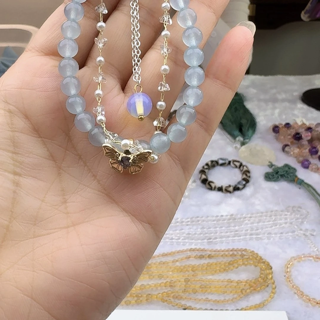 水晶手串未镶嵌海蓝宝玉髓手链