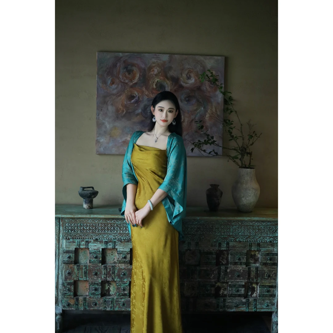 肆意【金玉满堂】原创自制人丝禅意新中式旗袍套装气质两件套提花