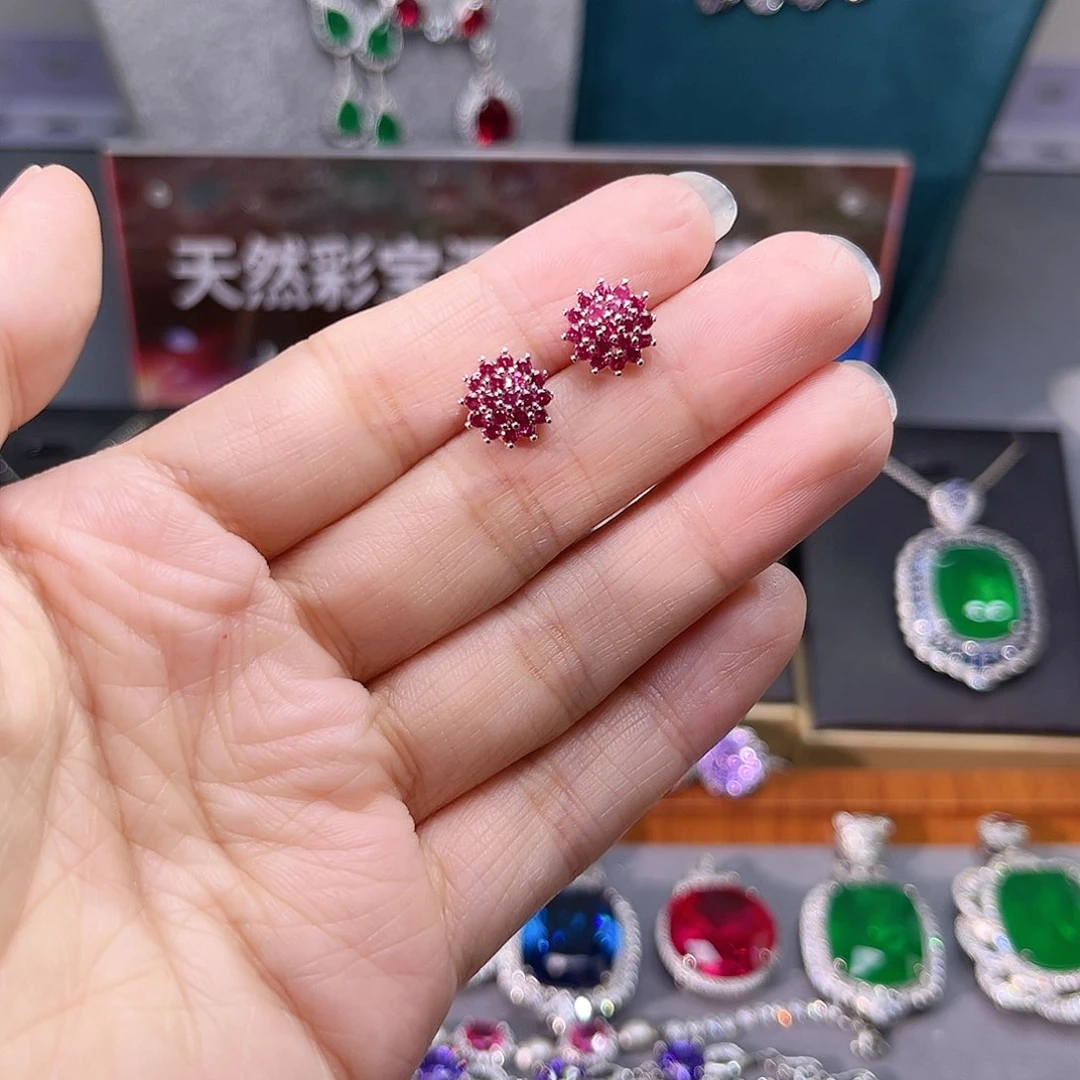 银S925镶嵌耳饰红宝石1