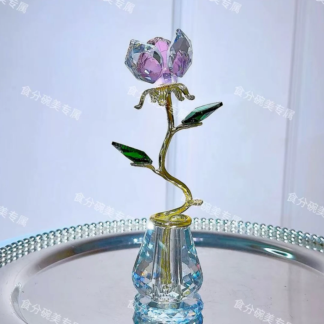 【食分碗美】K9水晶粉玫瑰桌面摆件适合家居装饰作情人节礼品