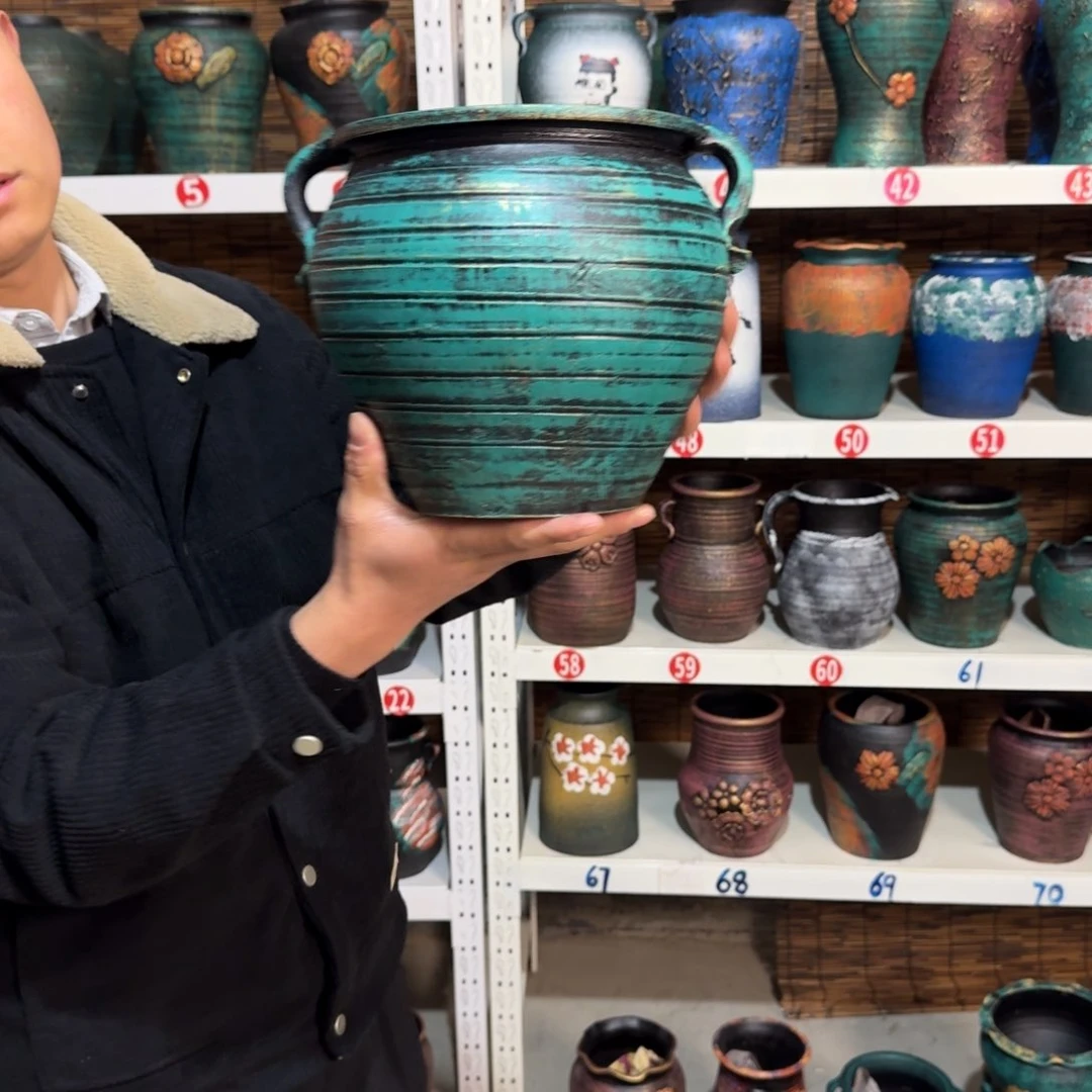 红陶红陶浮雕花盆炸炸炸