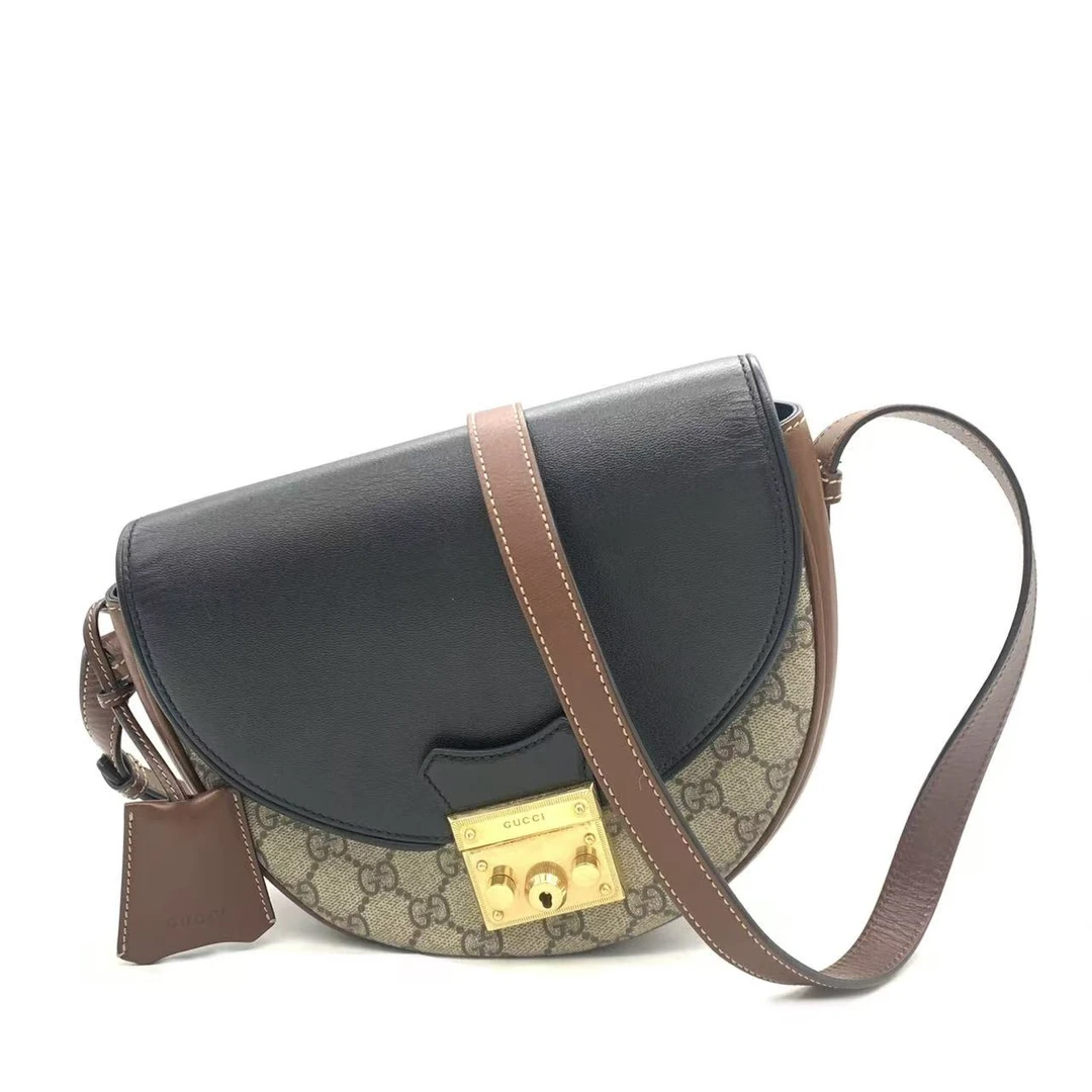 95新 GUCCI/古驰 【安则专属】黑色padlock马鞍包