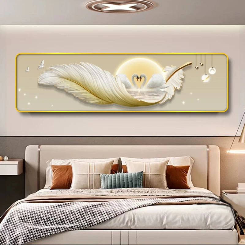 艺潮V37简约天鹅床头画简约现代卧室床头装饰画卧室背景挂画