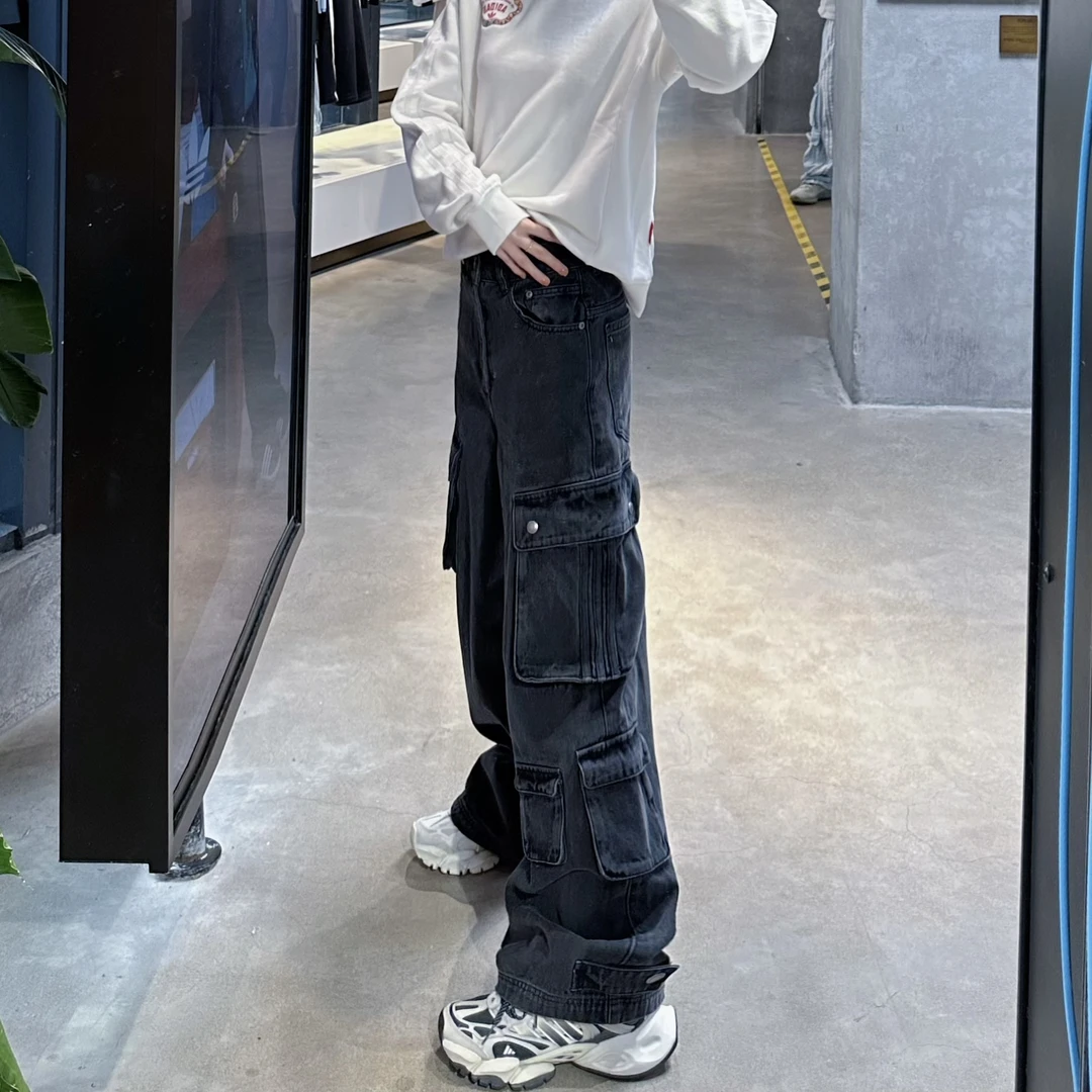 adidas/阿迪达斯秋冬时尚百搭复古高街宽松运动休闲牛仔裤JY0203