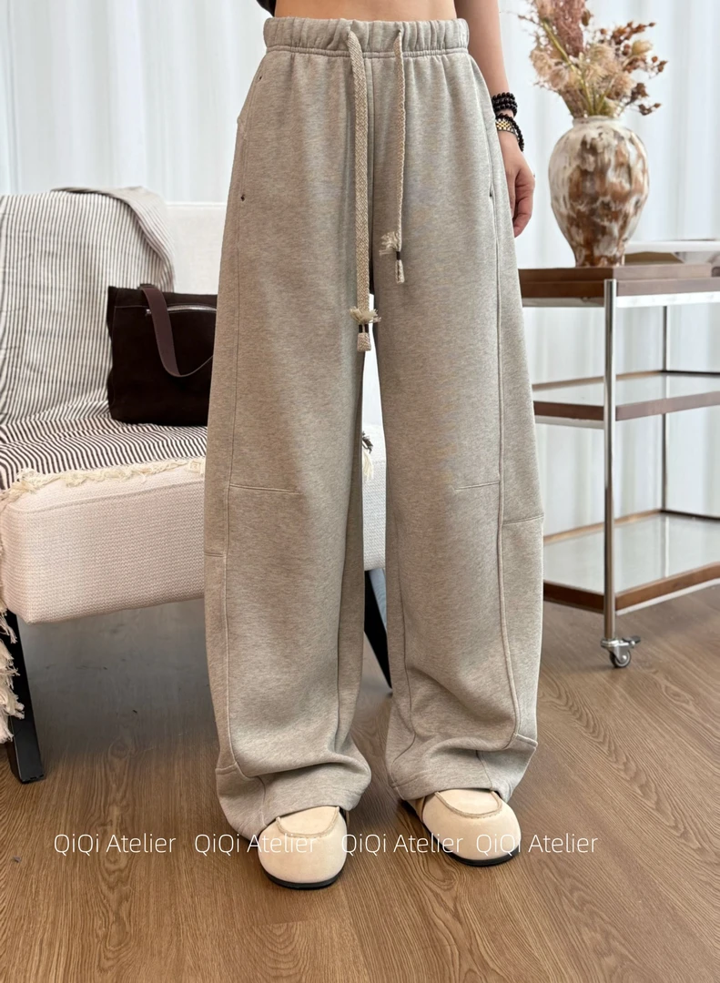 【QiQiAtelier】# 256303#裤高腰抽绳阔腿秋款卫裤