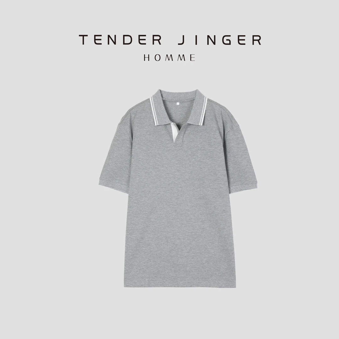 Tender Jinger【男士】夏季透气小V领撞色短袖POLO衫 T52BXS17044