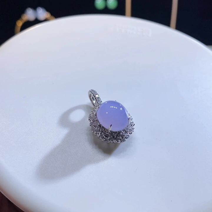 翡翠18K金镶嵌颈饰翡翠冰红紫旦面吊坠