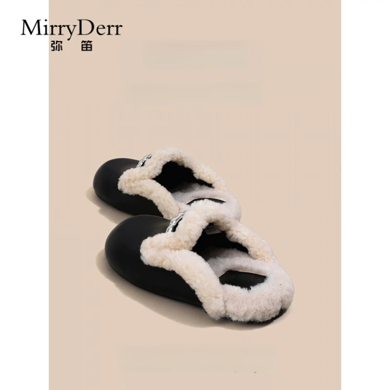 弥笛毛毛鞋女外穿厚底保暖防滑包跟棉拖鞋加绒加厚雪地靴棉鞋冬