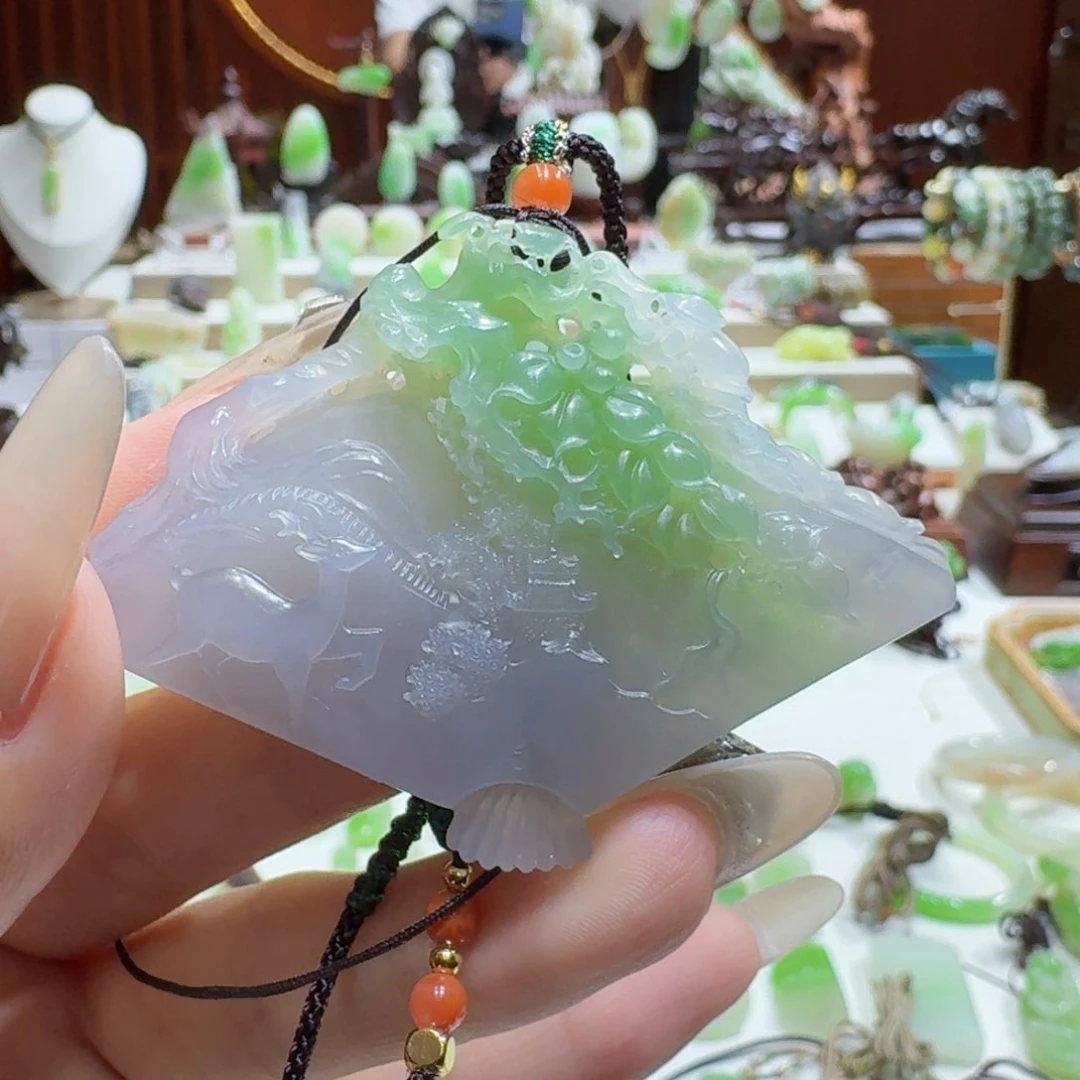 和田玉（翠青玉）未镶嵌挂件紫翠一路有你