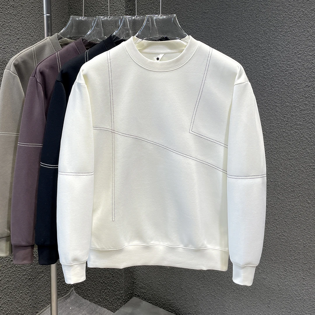 秋款高端辑明线圆领男士卫衣2025新款潮流时尚个性百搭套头上衣男