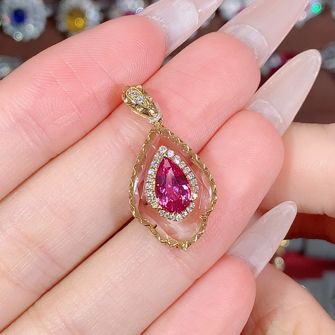18K金镶嵌彩色蓝宝石吊坠1.03ct/天然宝石/七天无理由