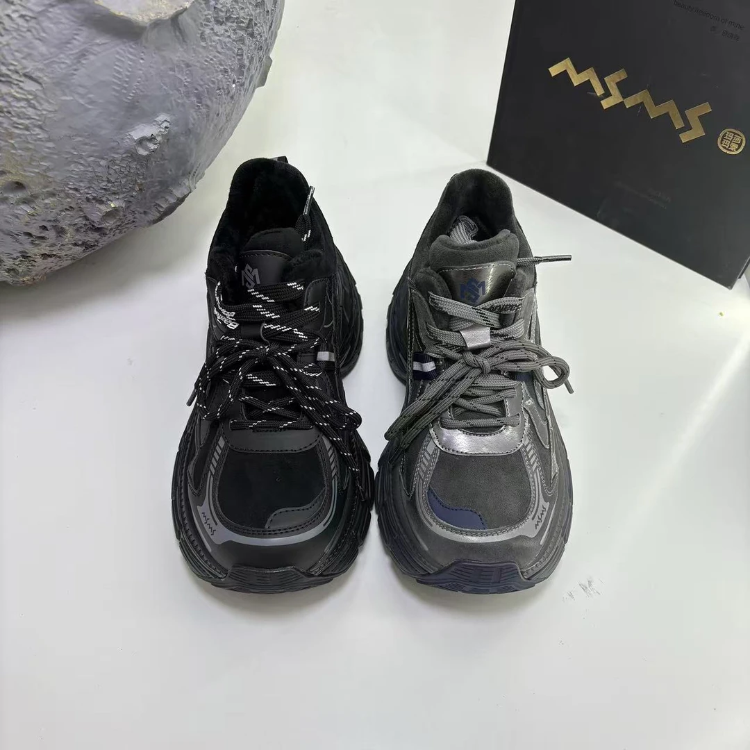 106-150真皮网面老爹鞋百搭鞋子老爹鞋休闲鞋黑色时尚系带