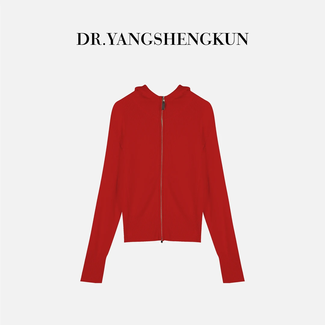 杨圣坤2025冬季新品100%绵羊毛时尚百搭连帽拉链针织衫ES25102240