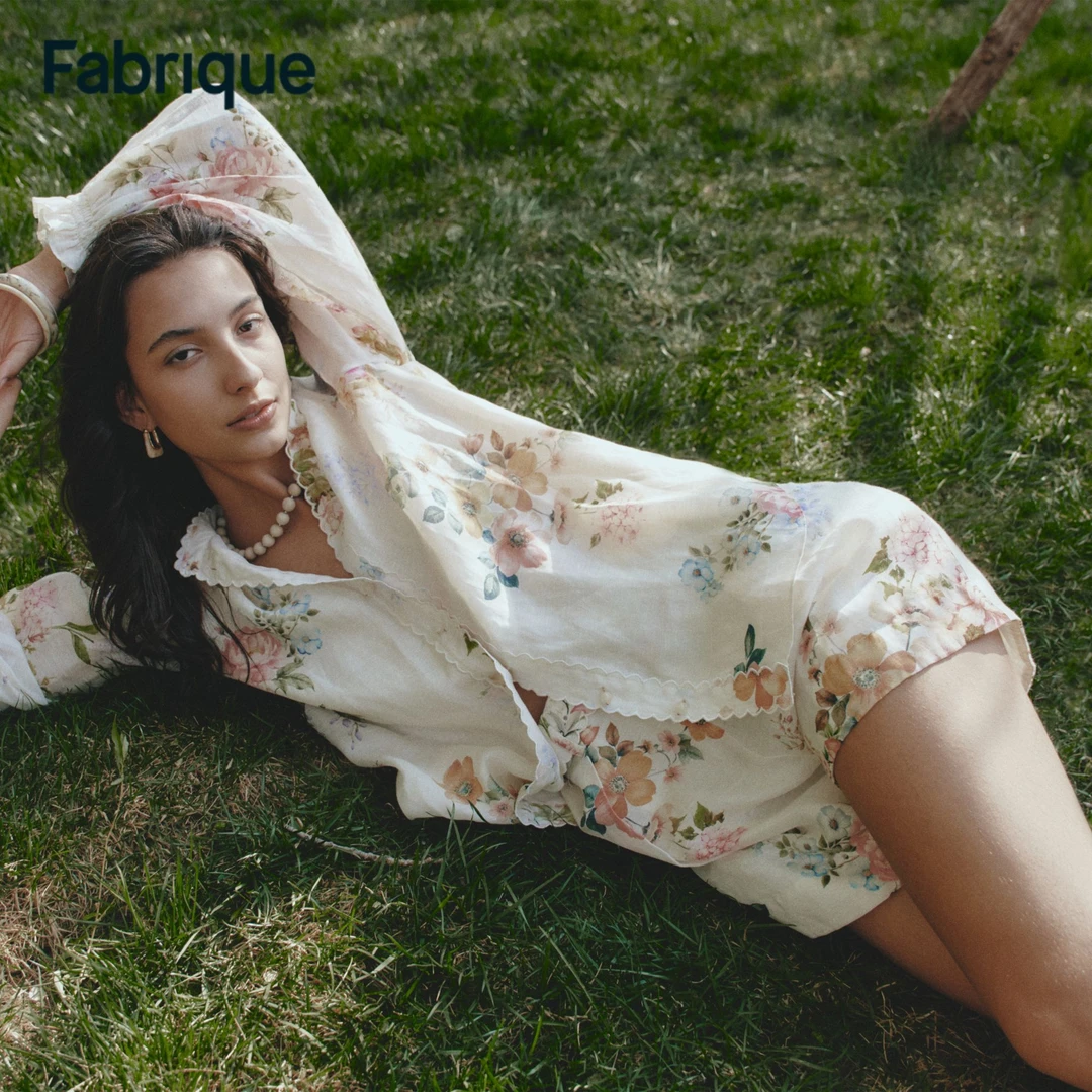 【Fabrique】梦境花园新款桑蚕丝亚麻印花度假风衬衫短裤套装