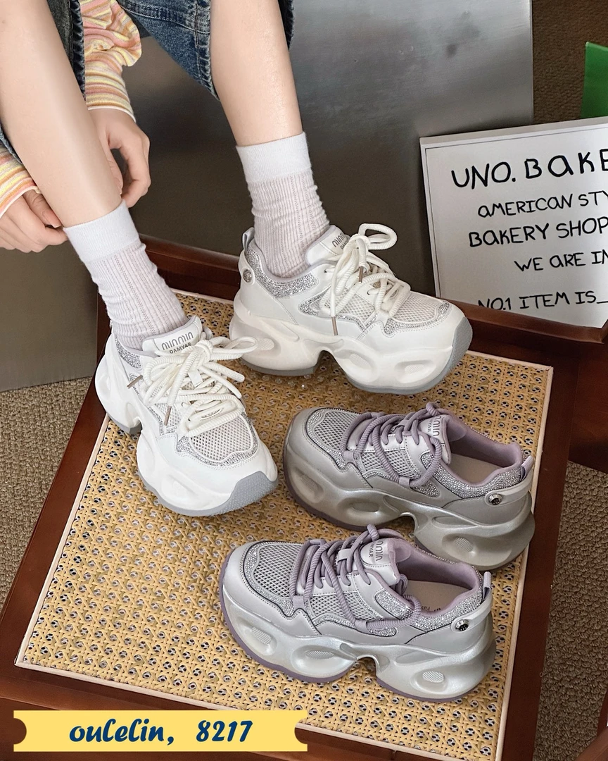 千荨家【灰紫欧货老爹】2025春夏全透网重工大牌百搭增高休闲鞋8217