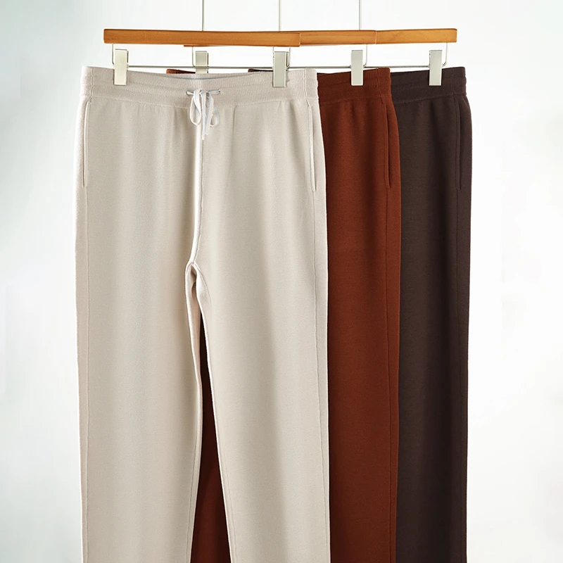 男士白色60支18针精纺美丽诺细羊毛直筒商务休闲裤薄款夏季透气裤