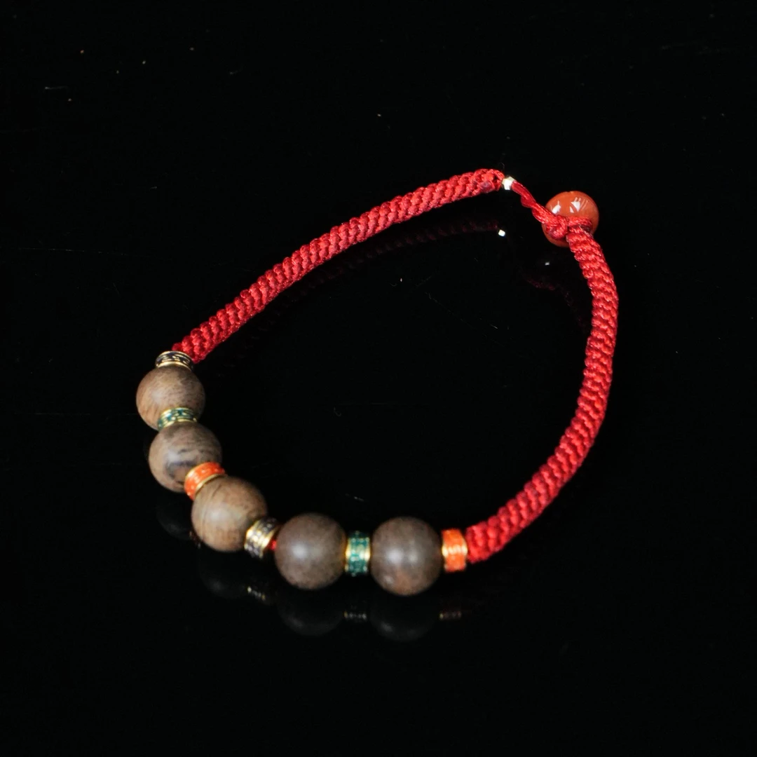 5591 文莱沉香黑油diy红绳手链 手工编绳 0.8cm4.87g