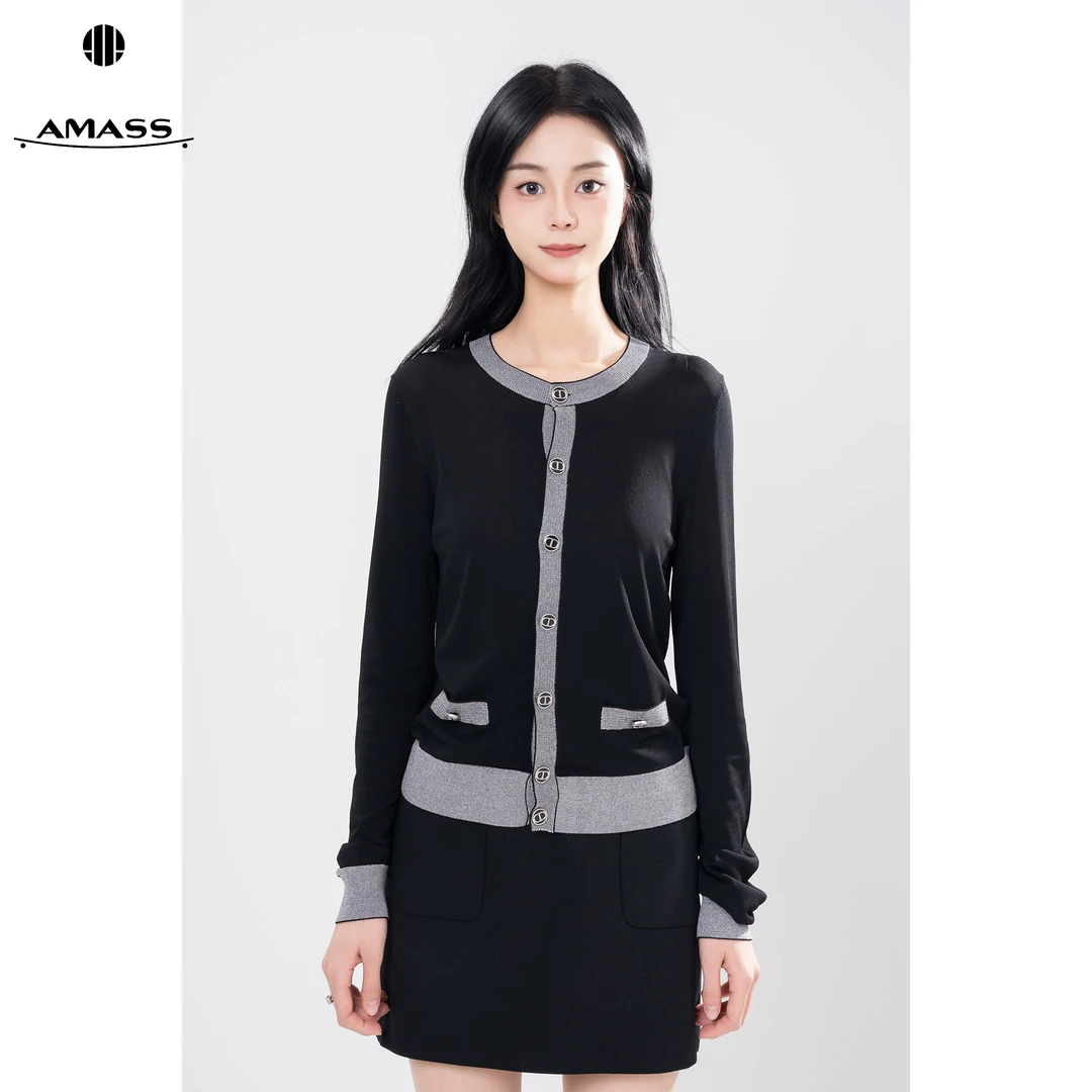 AMASS/阿玛施春装新款撞色气质经典百搭圆领小香针织开衫 5499212